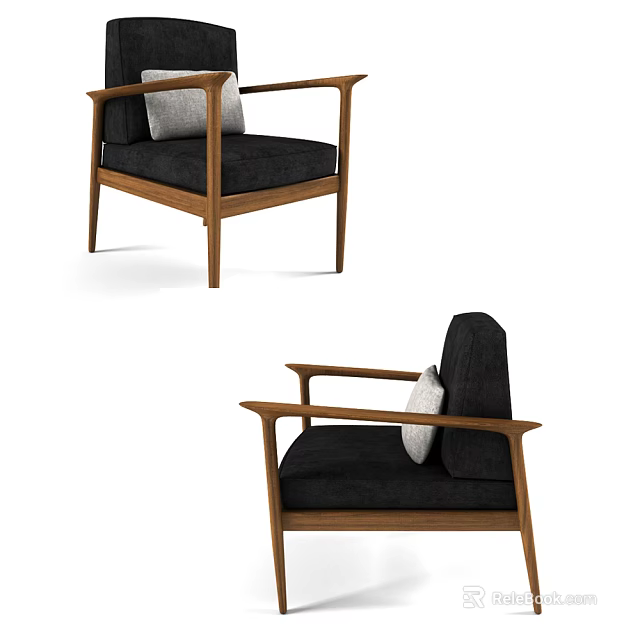 Modern Leisure Chair With Wooden Frame Dark Fabric Cushion And Pillow 3d model 