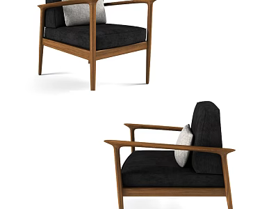Modern Leisure Chair With Wooden Frame Dark Fabric Cushion And Pillow 3d model