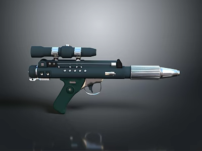 Futuristic Sci Fi Weapon With Green Grip Scope And Silver Barrel 3d model