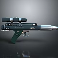 Futuristic Sci Fi Weapon With Green Grip Scope And Silver Barrel 3d model