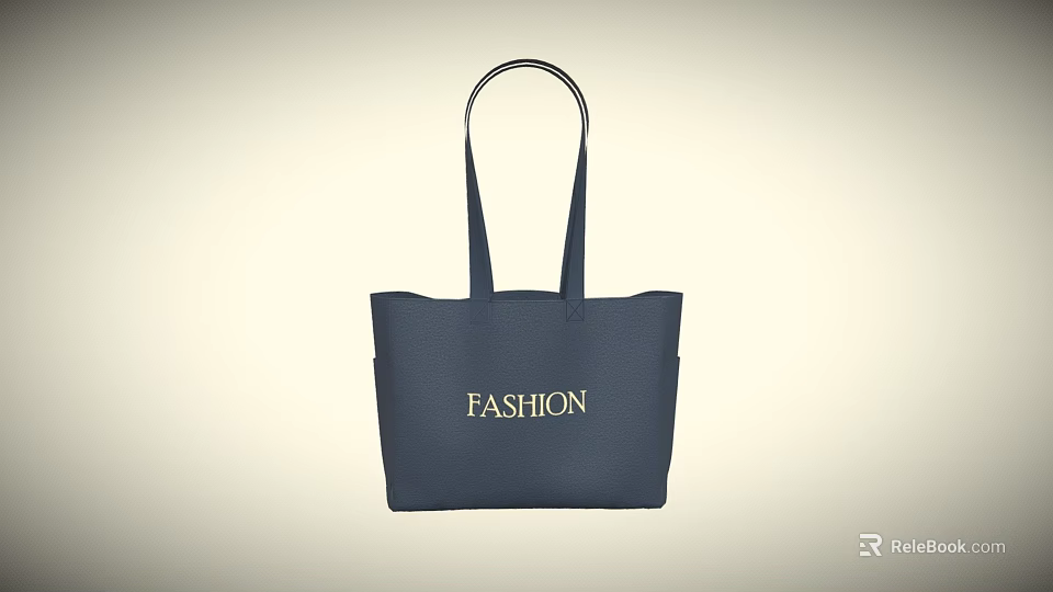Stylish Navy Blue Tote Bag With Fashion Lettering And Dual Handles 3d model 