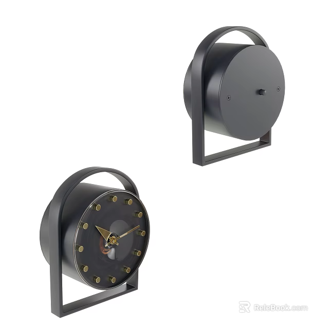 Black Metal Table Clock With Modern Minimalist Design And Stand Base 3d model 