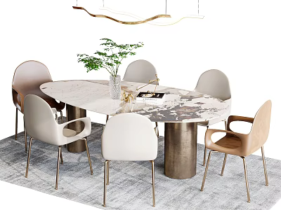 Light Luxury Dining Table and Chair Combination 3d model Light Luxury Dining Table and Chair Combination 3d model