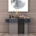 Modern Console Table With Circular Wall Art Sculptures And Decorative Vase 3d model