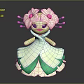 Adorable Game Movie Character 3D Model with Green White Dress and Pink Flowers