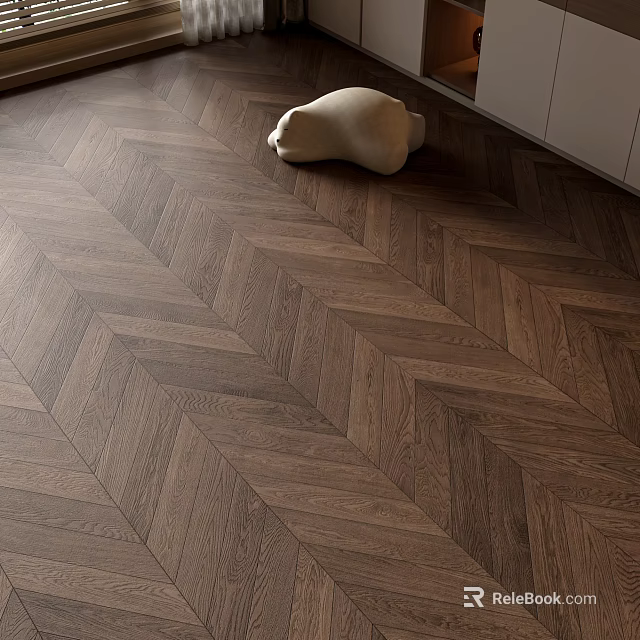 Herringbone Pattern Wooden Flooring In Home Interior With Plush Toy 3d model 