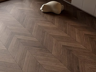 Herringbone Pattern Wooden Flooring In Home Interior With Plush Toy 3d model