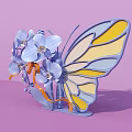 Window Display With Blue Orchids Butterfly Design Blue Yellow Wings Orange Ribbon On Pink Background