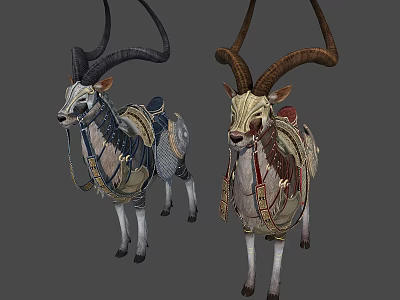 Two Decorated Antelopes With Long Horns And Ornate Saddles As Fantasy Mounts 3d model