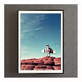 Figure Painting Of Astronaut Standing On Red Rock With Blue Sky Clouds And Flying Birds