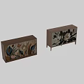Wooden Dresser with Decorative Magnolia Flower Pattern and Drawer Door Design for Living Room