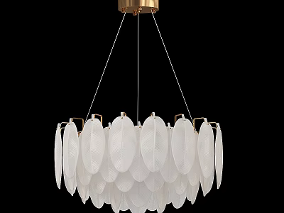 Elegant Modern Chandelier with White Feather Shaped Leaves and Golden Top Design 3d model