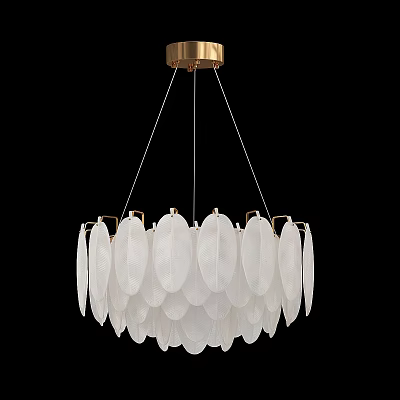 Elegant Modern Chandelier with White Feather Shaped Leaves and Golden Top Design 3d model