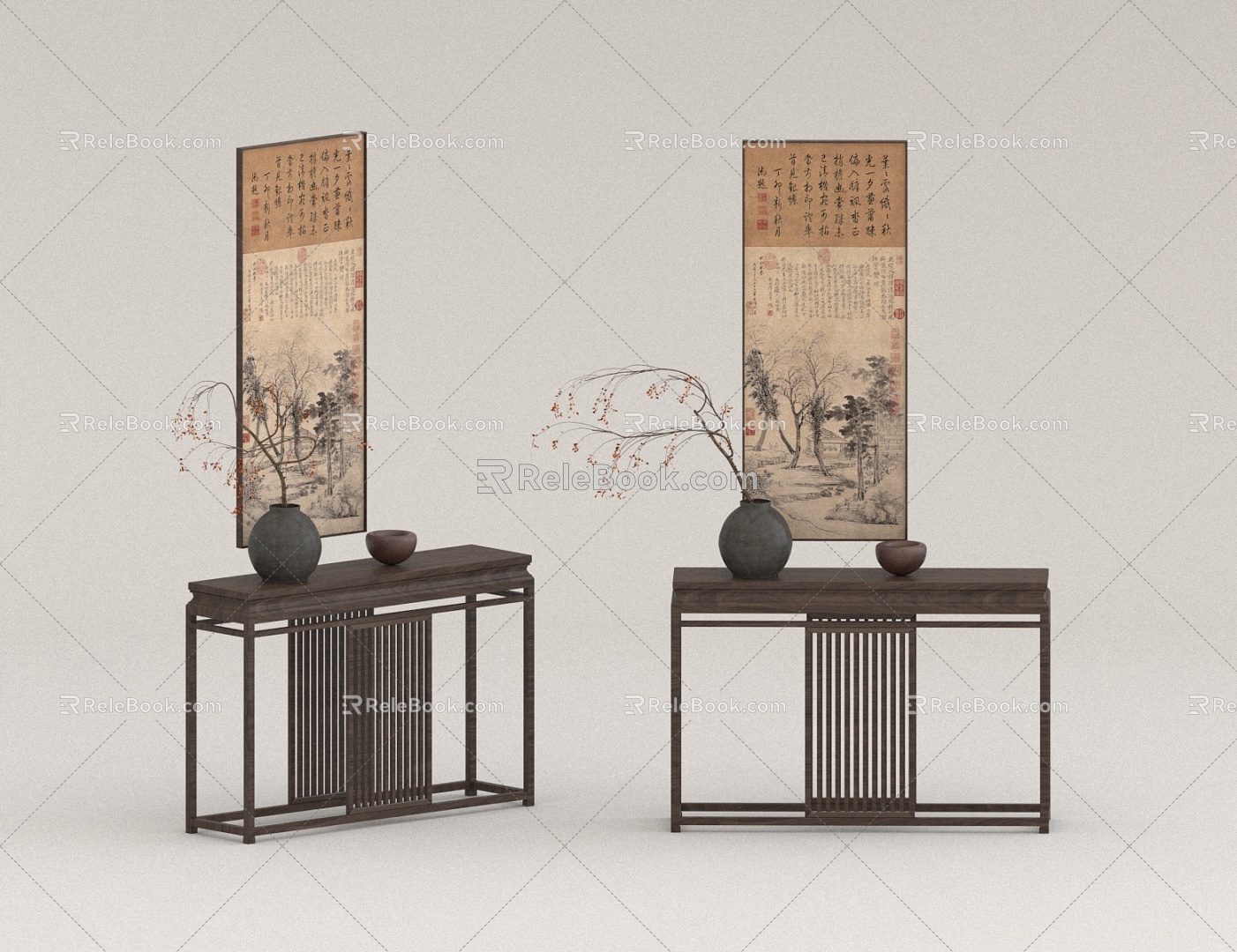 Chinese-style end stage background wall 3d model