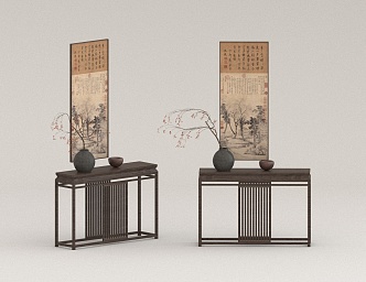 Chinese-style end stage background wall 3d model