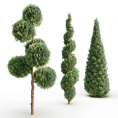Various Shaped Arbor Trees For Landscaping With Green Foliage And Unique Designs 3d model
