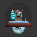 Festive Snow Globe With Mini Cottage Christmas Tree Candy Cane Snow On Brown Base