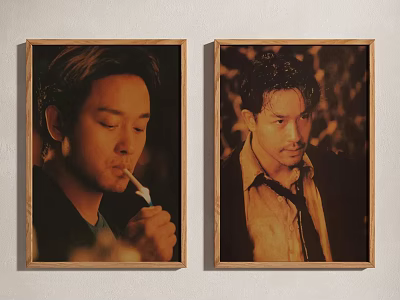 Two Portrait Paintings in Wooden Frames with Warm Tones Smoking Man and Shirt Tie Man 3d model