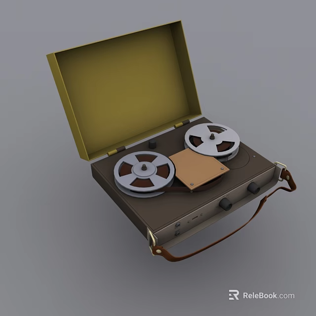 Vintage Reel to Reel Tape Recorder With Open Case Two Reels And Leather Handle 3d model 