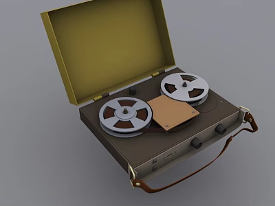 Vintage Reel to Reel Tape Recorder With Open Case Two Reels And Leather Handle 3d model