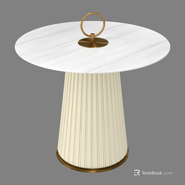 Elegant Round Coffee Table With White Marble Top And Pleated Cream Base 3d model 