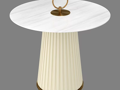 Elegant Round Coffee Table With White Marble Top And Pleated Cream Base 3d model