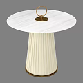 Elegant Round Coffee Table With White Marble Top And Pleated Cream Base 3d model