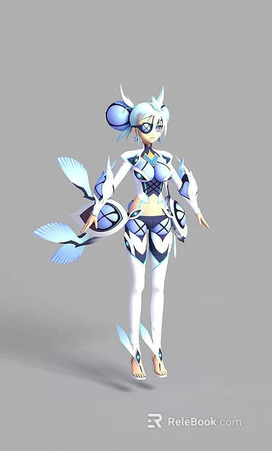 Tech Exhibition Hall Featuring Futuristic Cybernetic Character With Digital Display Elements 3d model 