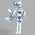 Tech Exhibition Hall Featuring Futuristic Cybernetic Character With Digital Display Elements