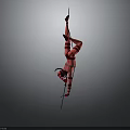 Woman Performing Aerial Hoop Handstand in Red Leotard Against Grey Background