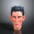 Detailed 3D Male Character Head With Black Curly Hair And Realistic Facial Features