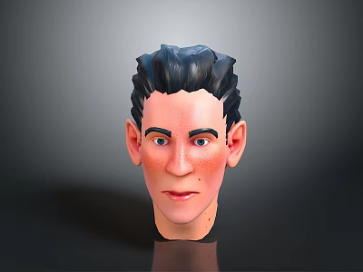 Detailed 3D Male Character Head With Black Curly Hair And Realistic Facial Features 3d model