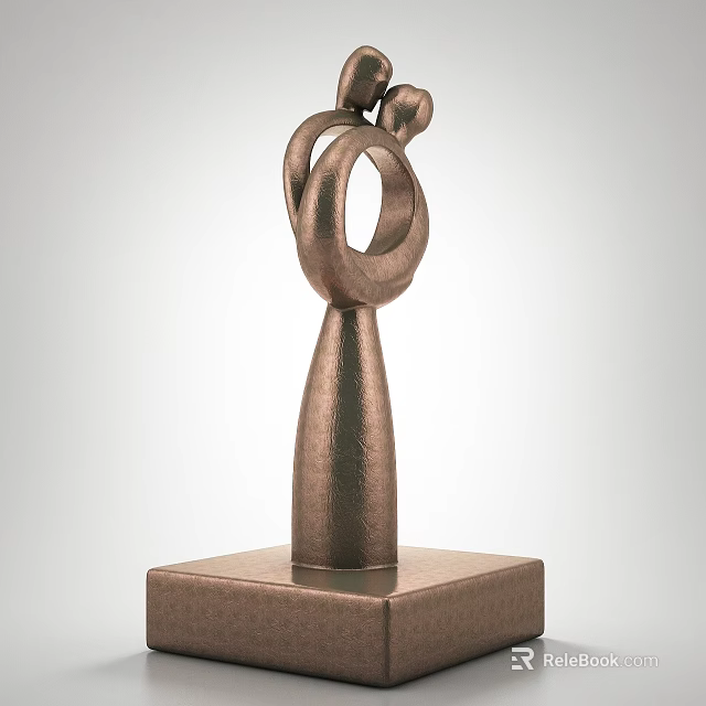 Bronze Abstract Decorative Ornament Set with Circular Design and Square Base 3d model