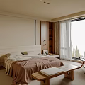Minimalist Modern Bedroom Interior With Platform Bed Wooden Nightstand and Large Window