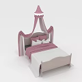 Princess Style Pink Canopy Children's Bed With White Frame And Lattice Pattern Bedding