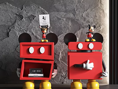 Cartoon Mickey Mouse Bedside Cabinet Cartoon Side Cabinet Mickey Mouse Hand Clock Books 3d model