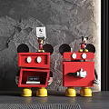 Red Robot Shaped Mickey Mouse Dolls With Card Extended Hand Yellow Feet And Gray Wall