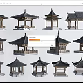 Traditional Chinese Pavilion Models With Diverse Roof Styles And Wooden Architectural Structures