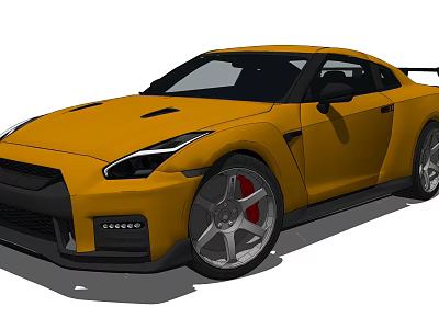 Yellow Sports Car Featuring Black Front Fascia Large Alloy Wheels Red Brake Calipers Rear Spoiler 3d model