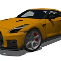 Yellow Sports Car Featuring Black Front Fascia Large Alloy Wheels Red Brake Calipers Rear Spoiler