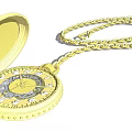 Golden Open Pocket Watch With Decorative Dial And Gold Chain Design