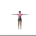 Woman in Pink T-shirt and Gray Shorts with Arms Outstretched Against Gray Background 3d model
