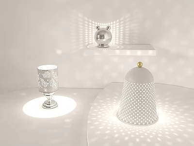Modern Table Lamp With White Dotted Shade Golden Top And Light Projection Patterns 3d model