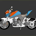 Modern Blue And Orange Motorcycle With Sleek Silver Body And Sporty Design