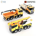 Colorful Toy Trucks With Crane Flatbed And Blue Warning Lights For Kids