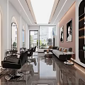 Modern Beauty Hair Salon Interior With Gray Sofa Round Mirrors Black Chairs And Marble Flooring