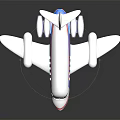 White Passenger Jet Toy Model With Blue Stripes Four Engines And Wings