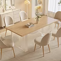 Modern Dining Table Combination With Beige Chairs And Wooden Legs 3d model