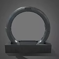 Modern Circular Decorative Structure With Concrete Pedestal Base And Illuminated Lights