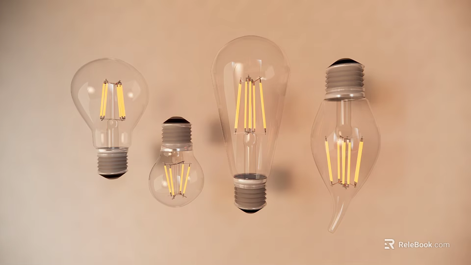 Various Shaped Illuminated Light Bulbs With Unique Design Display On Wall 3d model 